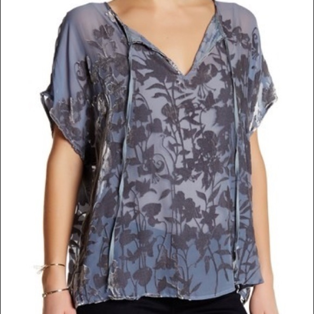 4 Love & Liberty Women Small Purple Velvet Floral Silk Blend Blouse Bohemian